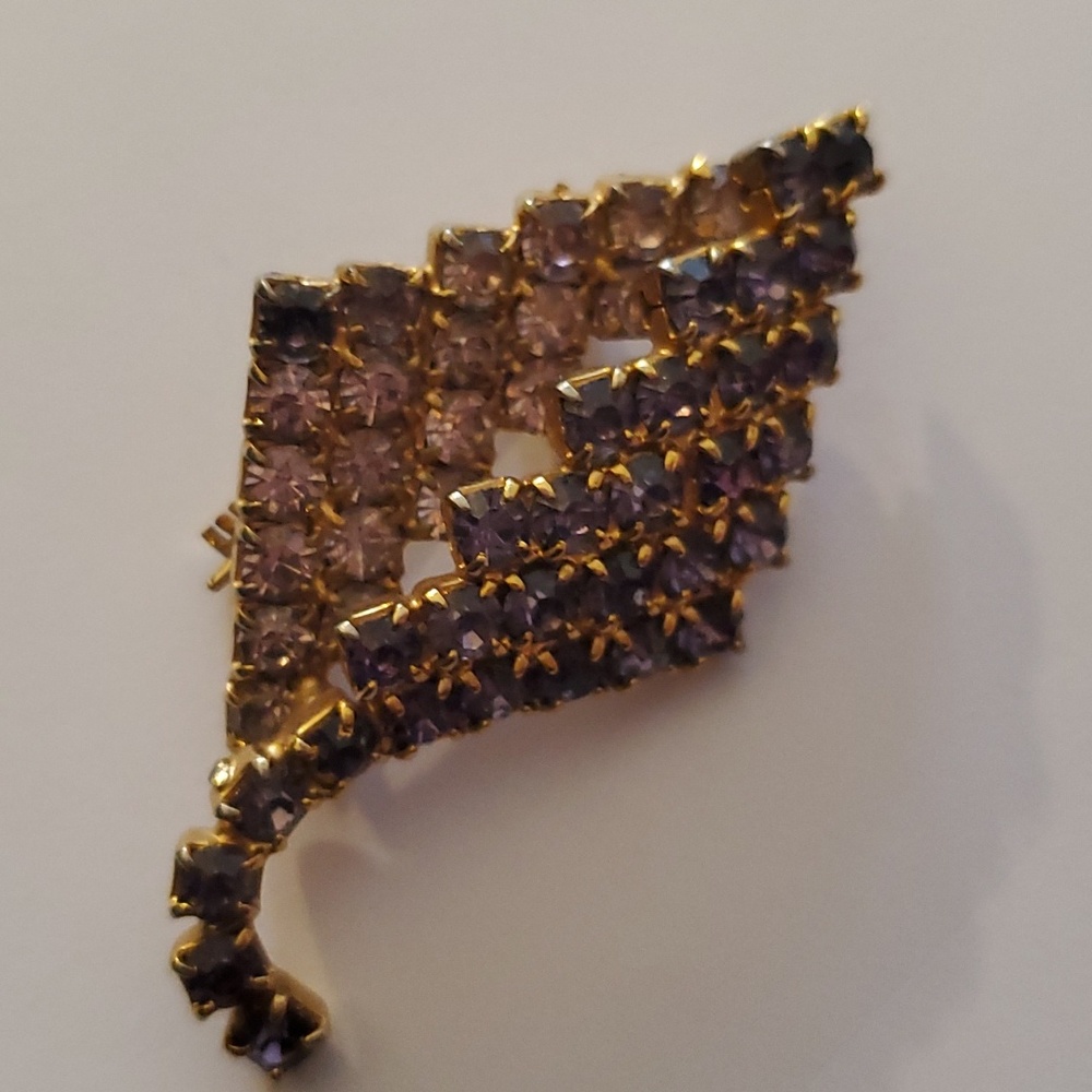 Vintage Purple & Lilac Rhinestone Geometric  Broach Pin